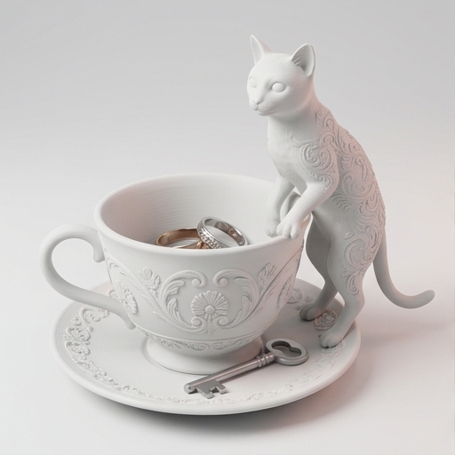 猫（エジプシャンマウ）のアクセサリートレイ 小物入れ マットホワイト