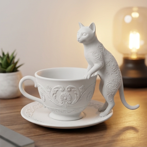 猫（エジプシャンマウ）のアクセサリートレイ 小物入れ マットホワイト