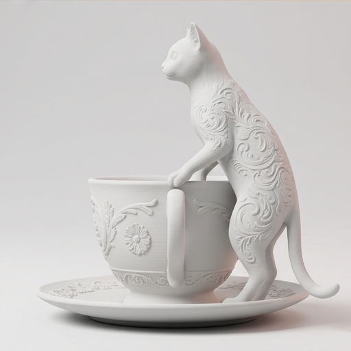 猫（エジプシャンマウ）のアクセサリートレイ 小物入れ マットホワイト
