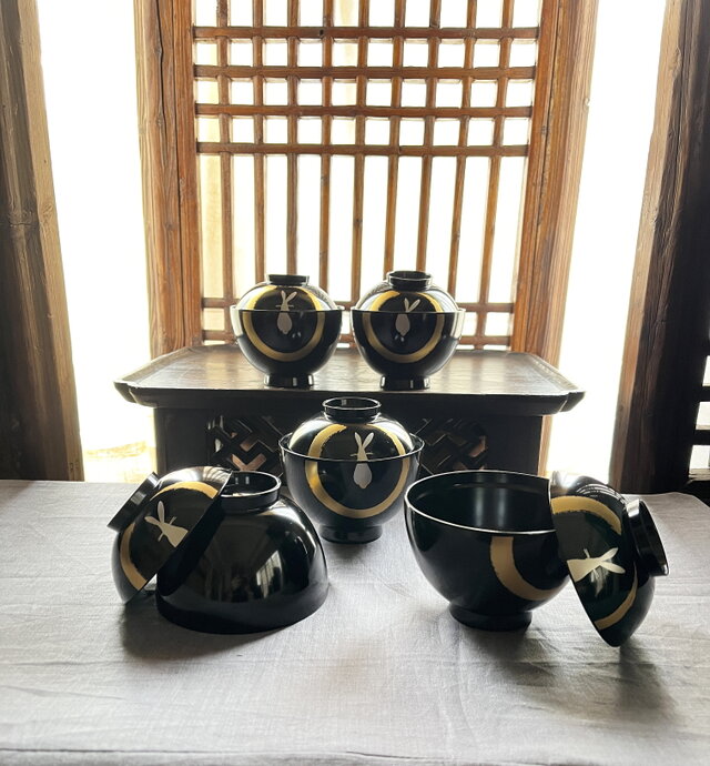 会津塗 吸物椀 月 うさぎ 蒔絵 宮内庁御用達 漆器 吸物椀揃 国宝写蒔絵