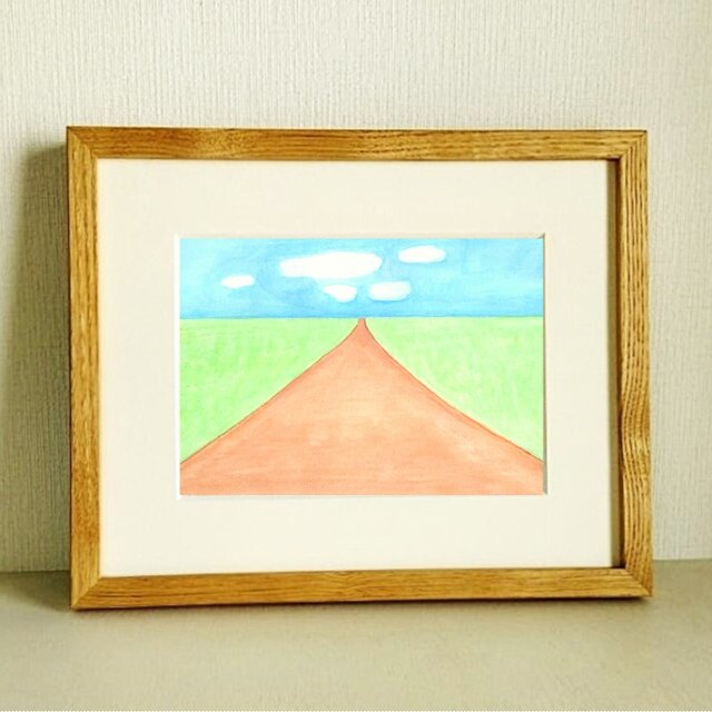 原画・風景画】「一本道」※木製額縁入り（インチサイズ）・水彩