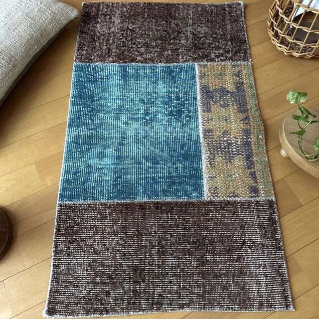 50×87 パッチワーク ターコイズブルー×ブラウン トルコヴィンテージ