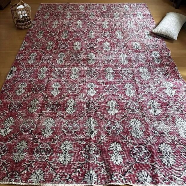 レア大判146×232 深みあるレッド 紋章×ボタニカル トルコヴィンテージ