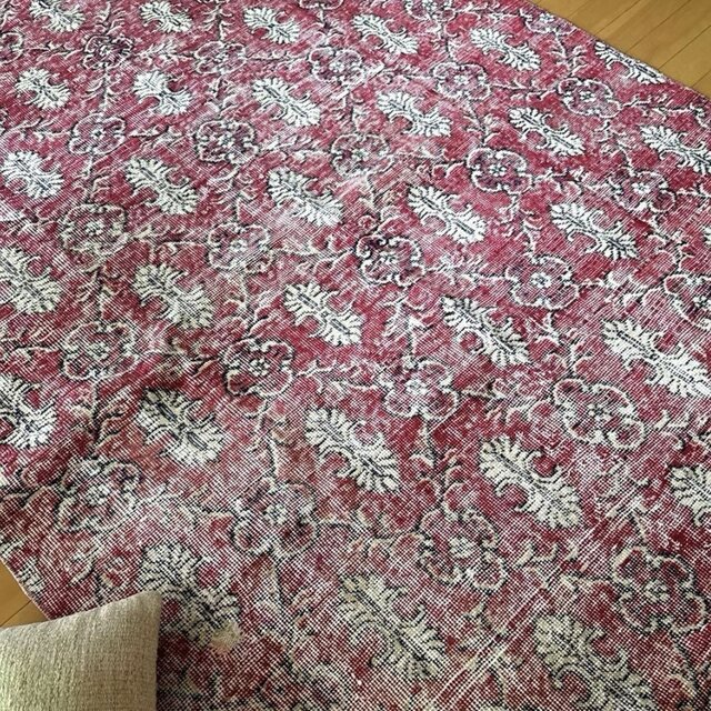 レア大判146×232 深みあるレッド 紋章×ボタニカル トルコヴィンテージ