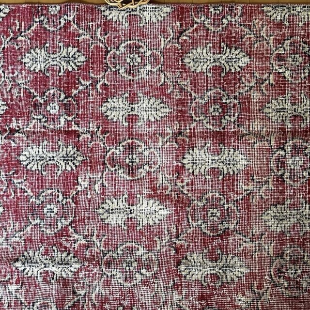 レア大判146×232 深みあるレッド 紋章×ボタニカル トルコヴィンテージ