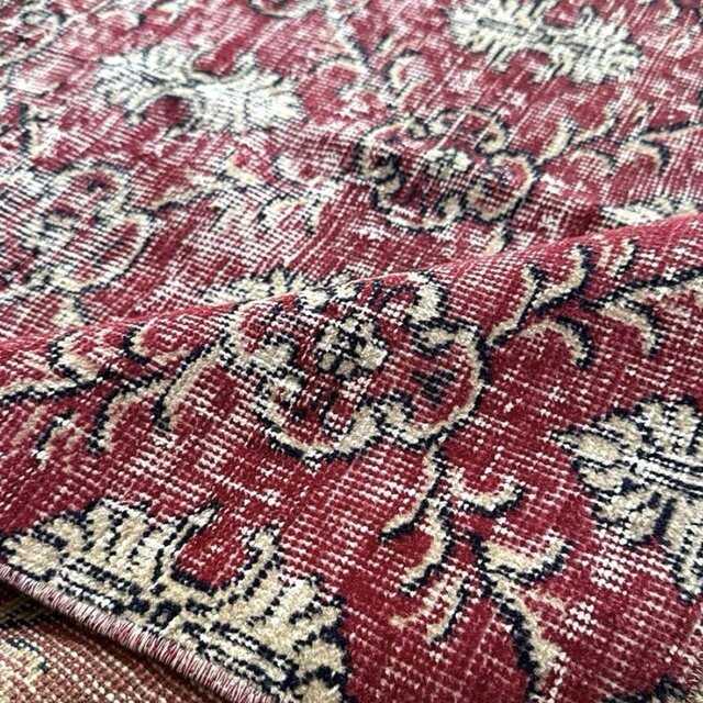 レア大判146×232 深みあるレッド 紋章×ボタニカル トルコヴィンテージ