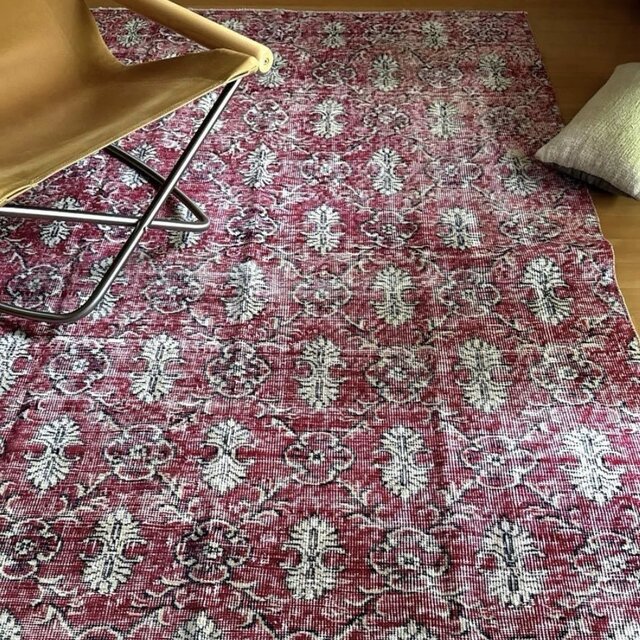 レア大判146×232 深みあるレッド 紋章×ボタニカル トルコヴィンテージ