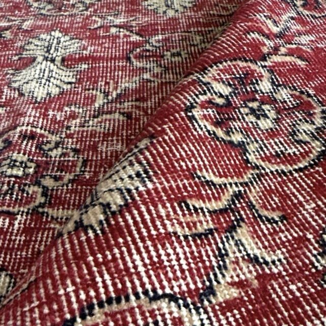 レア大判146×232 深みあるレッド 紋章×ボタニカル トルコヴィンテージ
