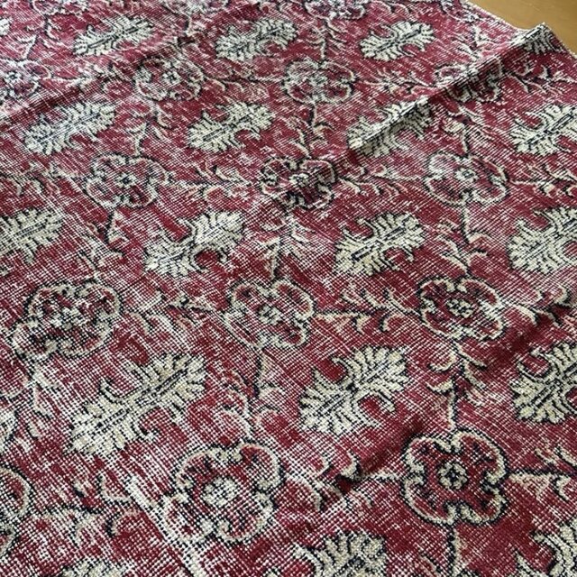 レア大判146×232 深みあるレッド 紋章×ボタニカル トルコヴィンテージ