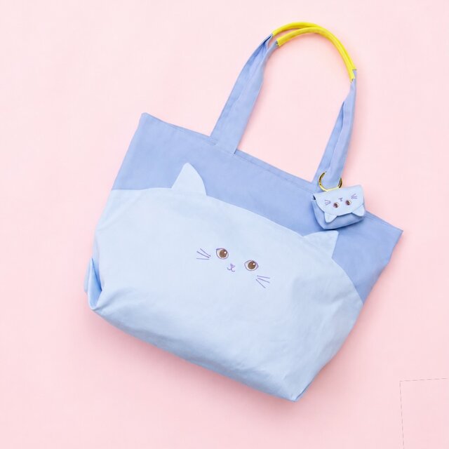 これ楽しい♪ ねこ ビッグバッグ カラフルトート スカイブルー | iichi