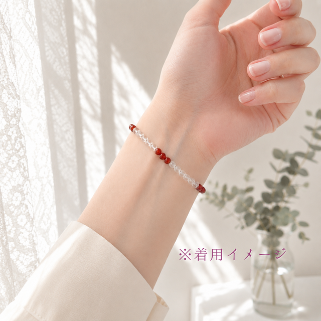 2日以内発送｜約18,19cm 一連 レッドアゲート/赤瑪瑙 クォーツ/白水晶
