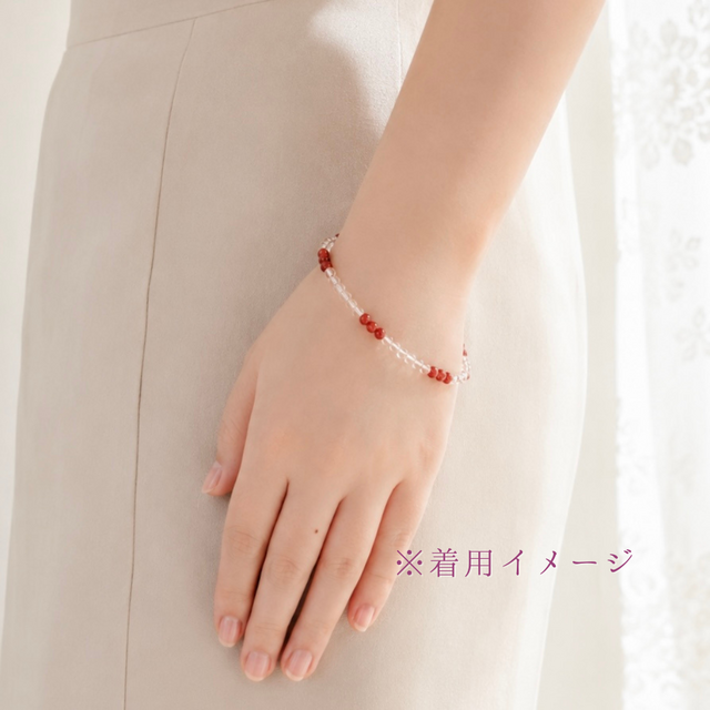 2日以内発送｜約18,19cm 一連 レッドアゲート/赤瑪瑙 クォーツ/白水晶