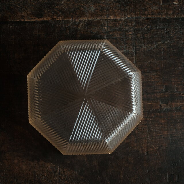 美しい形状◇プレスガラス八角金彩小鉢 vintage retro ガラス食器
