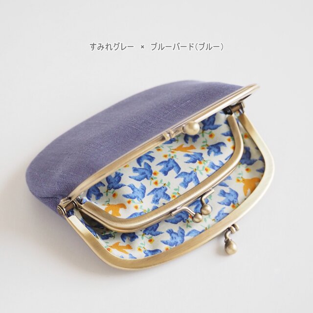 □リネン×リバティの親子がま口財布【ミニマムサイズ】 / ブルーバード