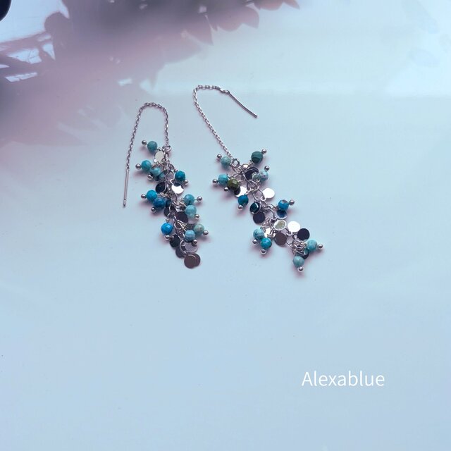 小粒ターコイズが連なるステンレスジュエリー｜ピアス＆ブレスレット