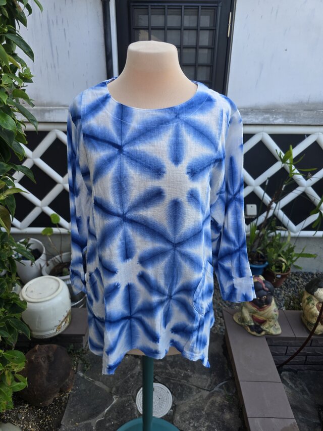 ファッション ハンドメイド/着物リメイク/ブラウス/絞り染め