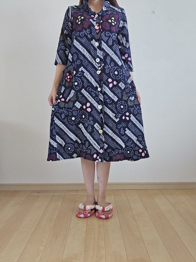 浴衣リメイク 手作り 有松絞り 前開き ワンピース | iichi 日々の