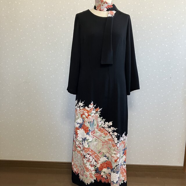 着物リメイク 配色ロングチュニック レディース 着物リメイク L〜 華やかなロングチュニック♥✨✨