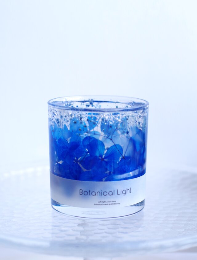青い紫陽花のボタニカルキャンドルホルダー｜コバルトブルー・LED