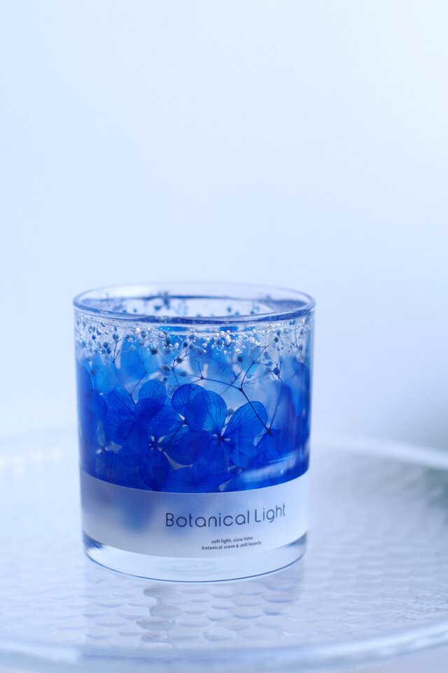 青い紫陽花のボタニカルキャンドルホルダー｜コバルトブルー・LED