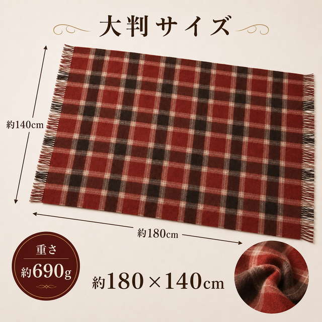 ウール100％ 大判ブランケット 180×140cm｜選べる5色チェック