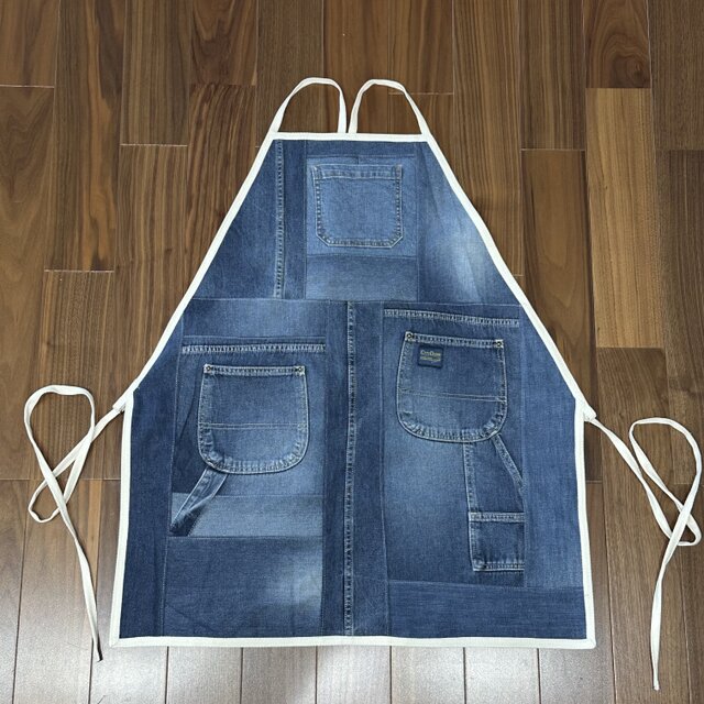 Cafetty リメイク風 デニム前掛け 新品 エプロン Cafetty リメイク風