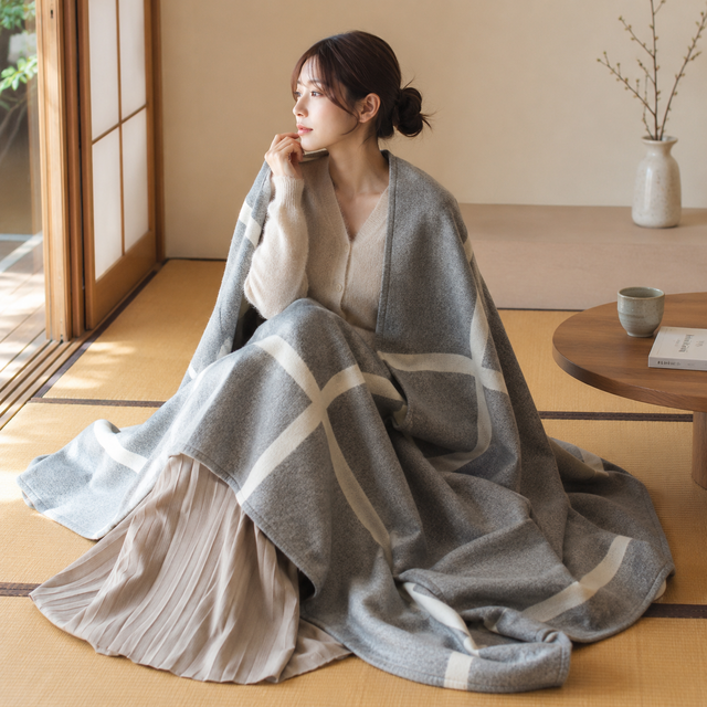 ウール100％ 大判ブランケット 180×140cm｜選べる4柄・北欧・ひざ掛け