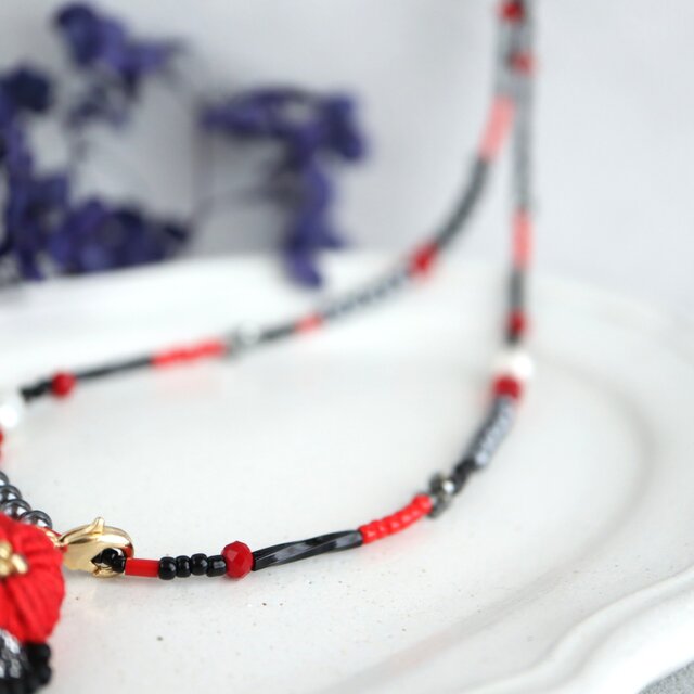 Black&Red 3wayブローチネックレス｜ビーズネックレス｜淡水パール