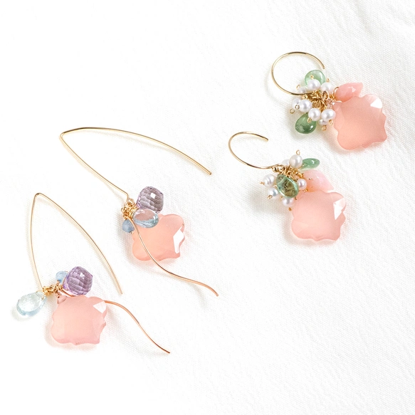 桃色の余韻｜ピンクカルセドニー・ピンクアメジスト・アクアマリンの