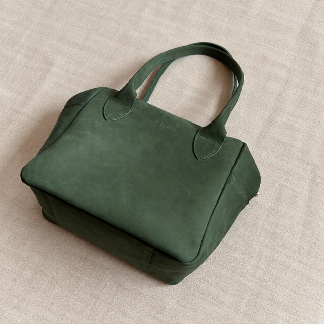 新作】本革 スモールボストンバッグ セージグリーン ヌバック 牛革
