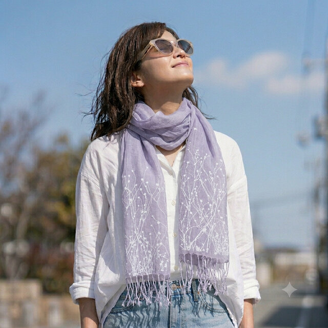 草木染めリネンストール｜Wild Meadow｜Lavender | iichi 日々の暮らし