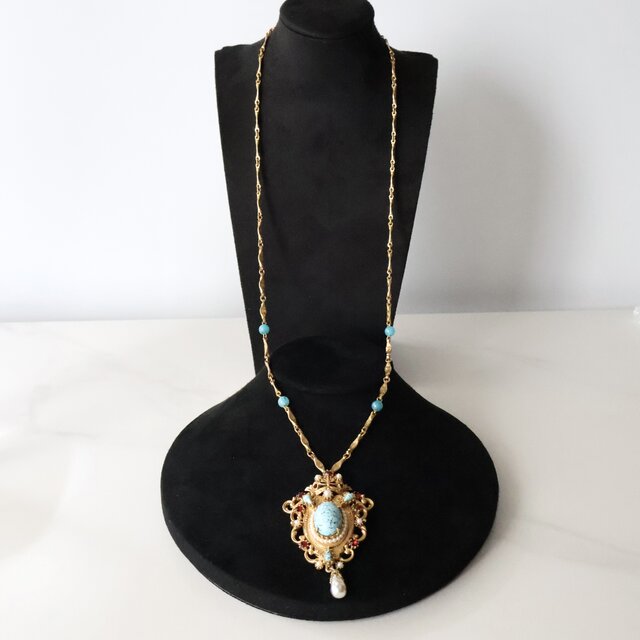 ターコイズ　ペンダント　ビンテージ　60s FLORENZA】1960s ヴィンテージ ターコイズ×ガーネット ペンダント
