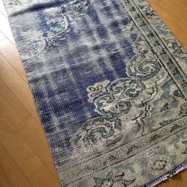 81×267ロングラグ ヴィンテージブルー 擦れ トルコヴィンテージラグ