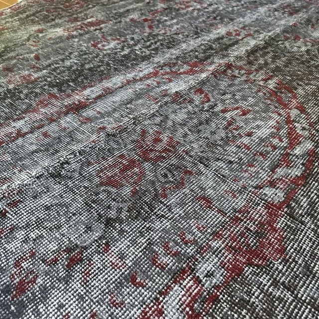 レア超大判170×293 ダークグレイ×ボルドー トルコヴィンテージラグ