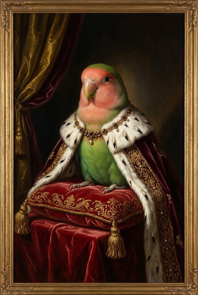 インコ（コザクラインコ）のルネサンス風肖像画 A4額装インテリア