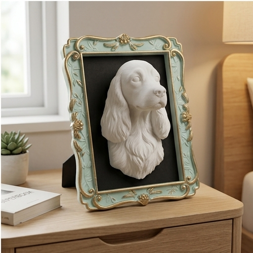犬（コッカースパニエル）の壁掛けレリーフ 3Dプリント 白PLA