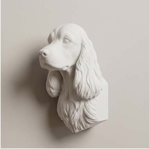 犬（コッカースパニエル）の壁掛けレリーフ 3Dプリント 白PLA