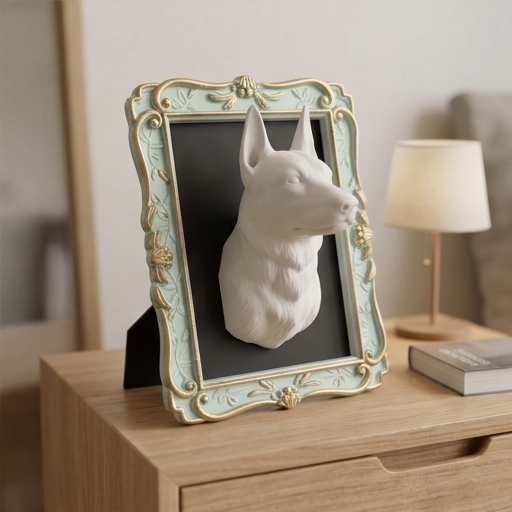 犬（ドーベルマン）の壁掛けレリーフ 3Dプリント 白PLA インテリア