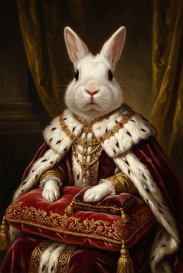 うさぎ（ポーリッシュ）のルネサンス風肖像画 油絵風アートA4額装