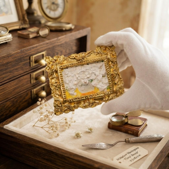 幸運の白い花束】油絵ミニ額縁アート / お部屋に春（秋）の彩りを