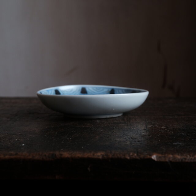時代物 アートな絵柄◇2匹の鳳凰 染付印判小皿 骨董・antiques 器 工芸