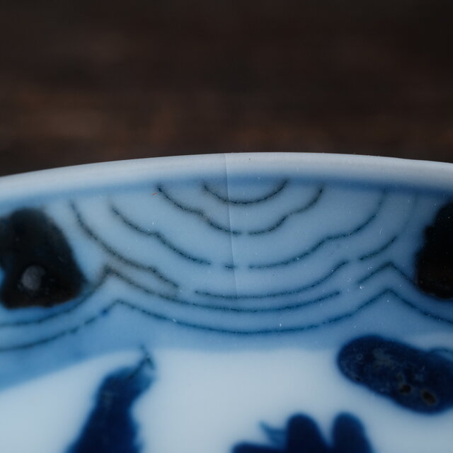 時代物 アートな絵柄◇2匹の鳳凰 染付印判小皿 骨董・antiques 器 工芸