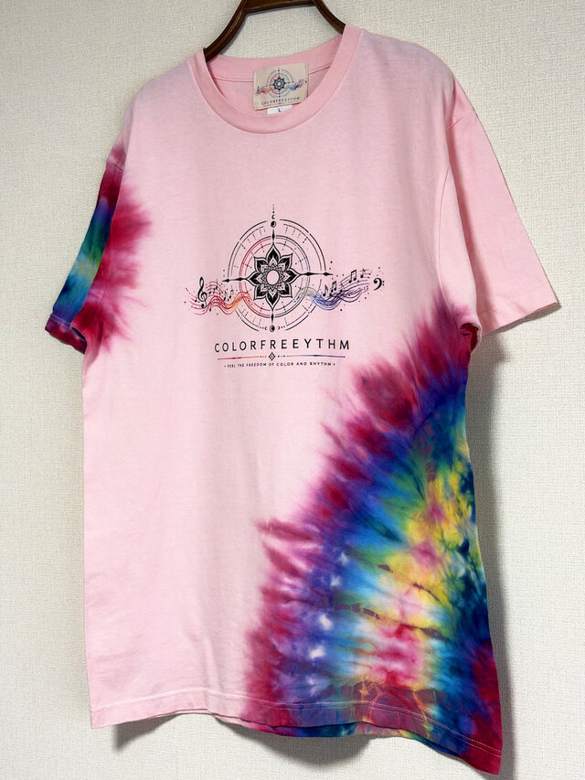 タイダイ Tシャツ Lサイズ ピンク×カラフル COLORFREEYTHM HD26-60