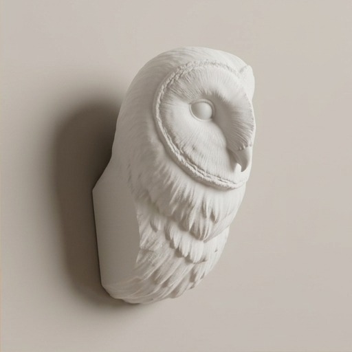 メンフクロウの壁掛けレリーフ 3Dプリント 白PLA インテリア | iichi