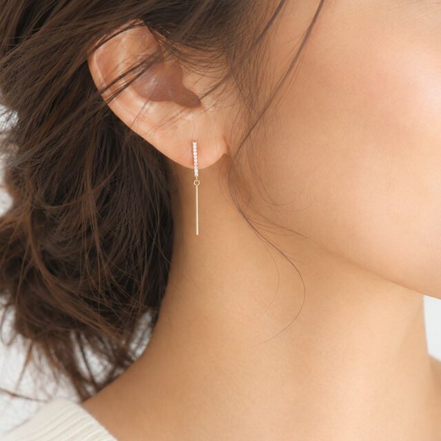ジルコニアライン ロングドロップピアス｜ゴールド｜ニッケルフリー