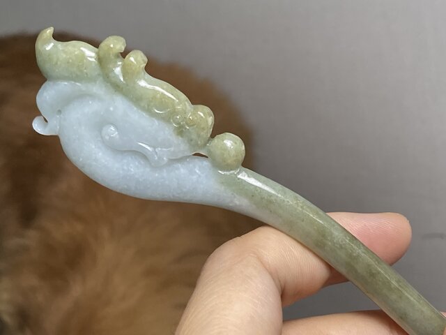KZ4-104 美品 氷糯種 簪 ミャンマー産 天然 A貨 本翡翠 1本 簪 龍 KZ4-109 美品 糯種 簪 ミャンマー産 天然 A貨 本翡翠 1本 簪 龍