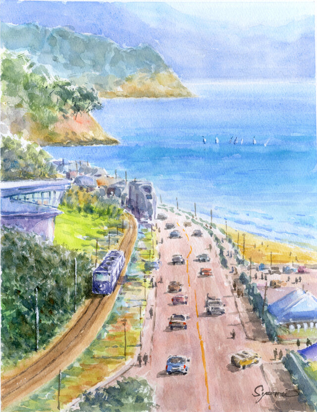 水彩画原画 湘南七里ヶ浜風景3 ＃738 | iichi 日々の暮らしを心地よく