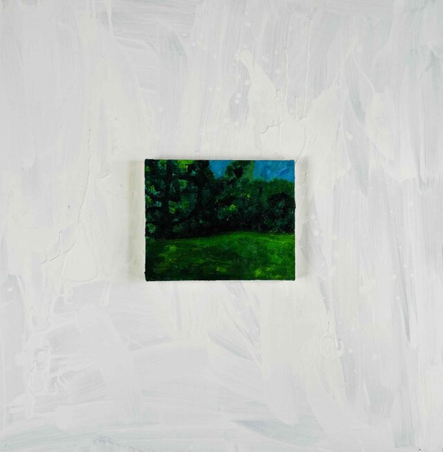 原画・油彩「夏の公園 2026」絵画 ・F3（22×27㎝ ）アート・キャンバス