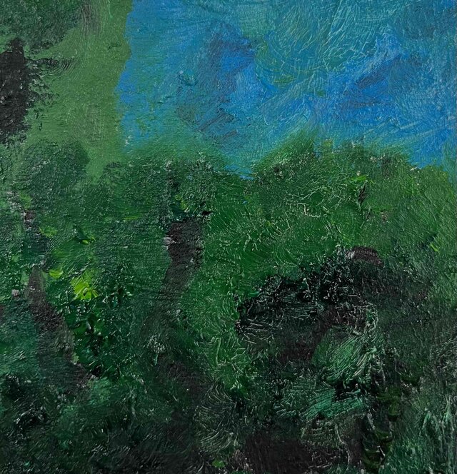 原画・油彩「夏の公園 2026」絵画 ・F3（22×27㎝ ）アート・キャンバス