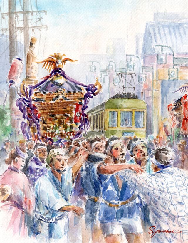 水彩画原画 鎌倉・腰越天王祭 3 ＃739 | iichi 日々の暮らしを